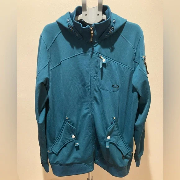 VTG Oakley Full-Zip Teal Hooded Soft-shell‎ Ski Snowboard Winter Jacket Outdoors - Picture 2 of 12